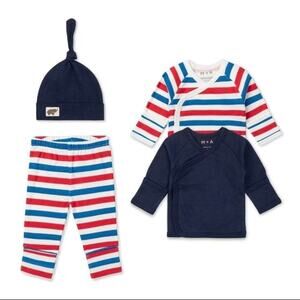 Monica + Andy Baby Boy Welcome Home Cuddle Box Red and Blue stripes New! size NB